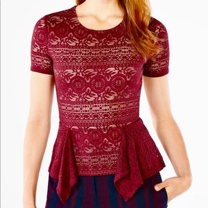 BCBGMaxazria Lace Peplum Top